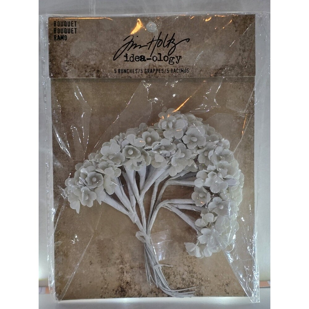 Tim Holtz Idea-ology Bouquet TH93569 5 Bunches White Flowers New Sealed